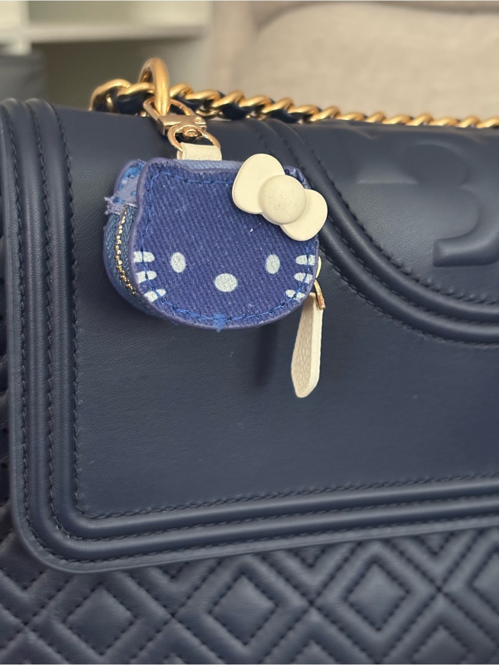 Hello Kitty Navy Blue Denim Face Charm Key/zipper pull tag